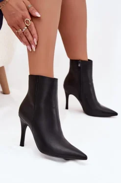 Best Boto Ocieplane Botki Damskie Na Szpilce Eko Skórzane Czarne Nolisse Czarny