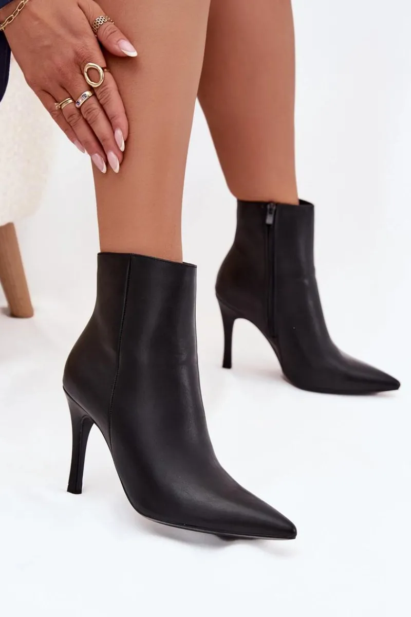 Best Boto Ocieplane Botki Damskie Na Szpilce Eko Skórzane Czarne Nolisse Czarny