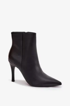 Best Boto Ocieplane Botki Damskie Na Szpilce Eko Skórzane Czarne Nolisse Czarny