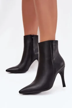 Best Boto Ocieplane Botki Damskie Na Szpilce Eko Skórzane Czarne Nolisse Czarny