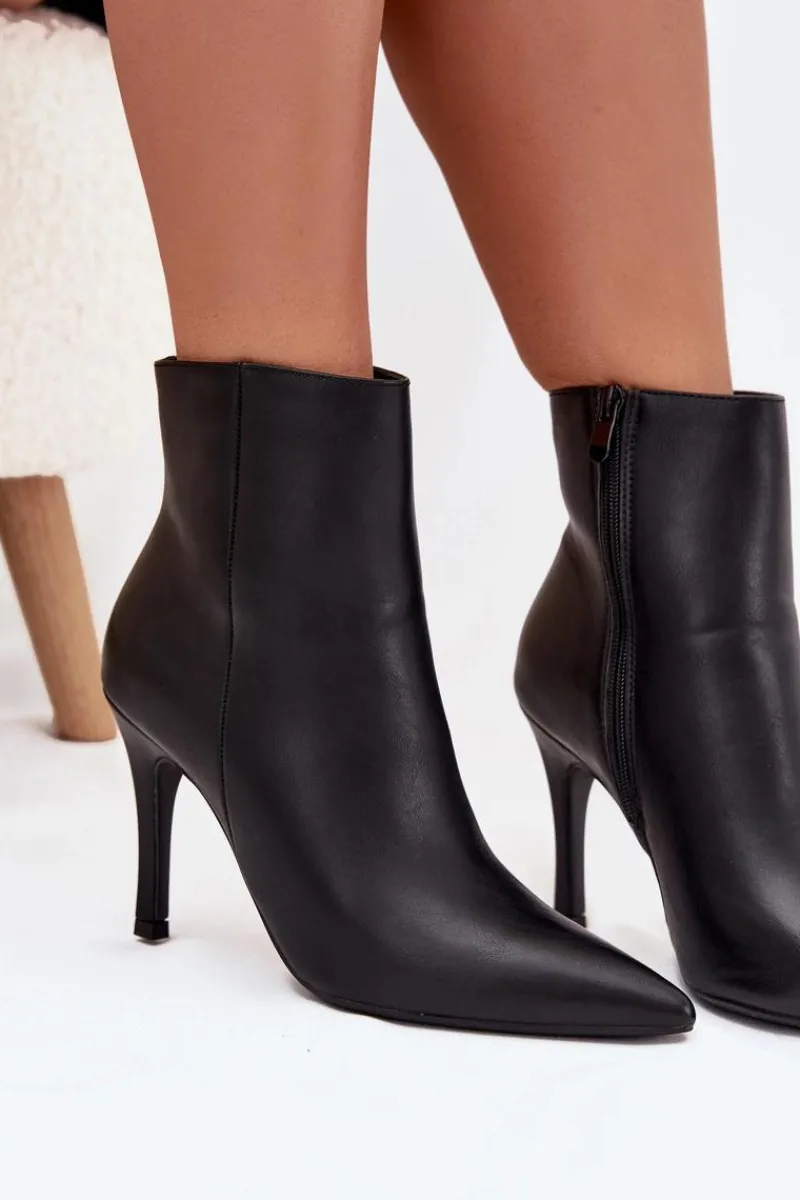 Best Boto Ocieplane Botki Damskie Na Szpilce Eko Skórzane Czarne Nolisse Czarny