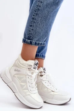 Discount Lee Cooper Ocieplane Botki Damskie Na Platformie LCJ-23-44-1983L Białe