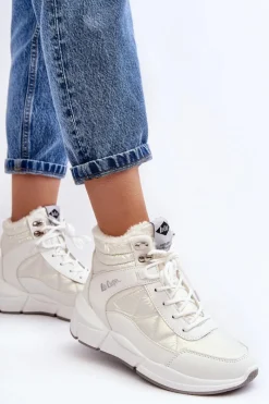 Discount Lee Cooper Ocieplane Botki Damskie Na Platformie LCJ-23-44-1983L Białe