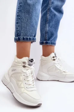 Discount Lee Cooper Ocieplane Botki Damskie Na Platformie LCJ-23-44-1983L Białe