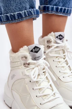 Discount Lee Cooper Ocieplane Botki Damskie Na Platformie LCJ-23-44-1983L Białe