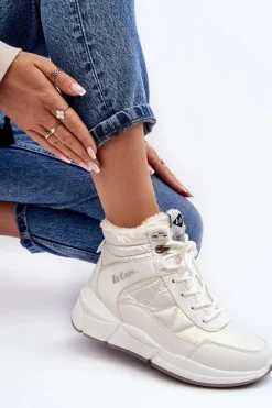 Discount Lee Cooper Ocieplane Botki Damskie Na Platformie LCJ-23-44-1983L Białe