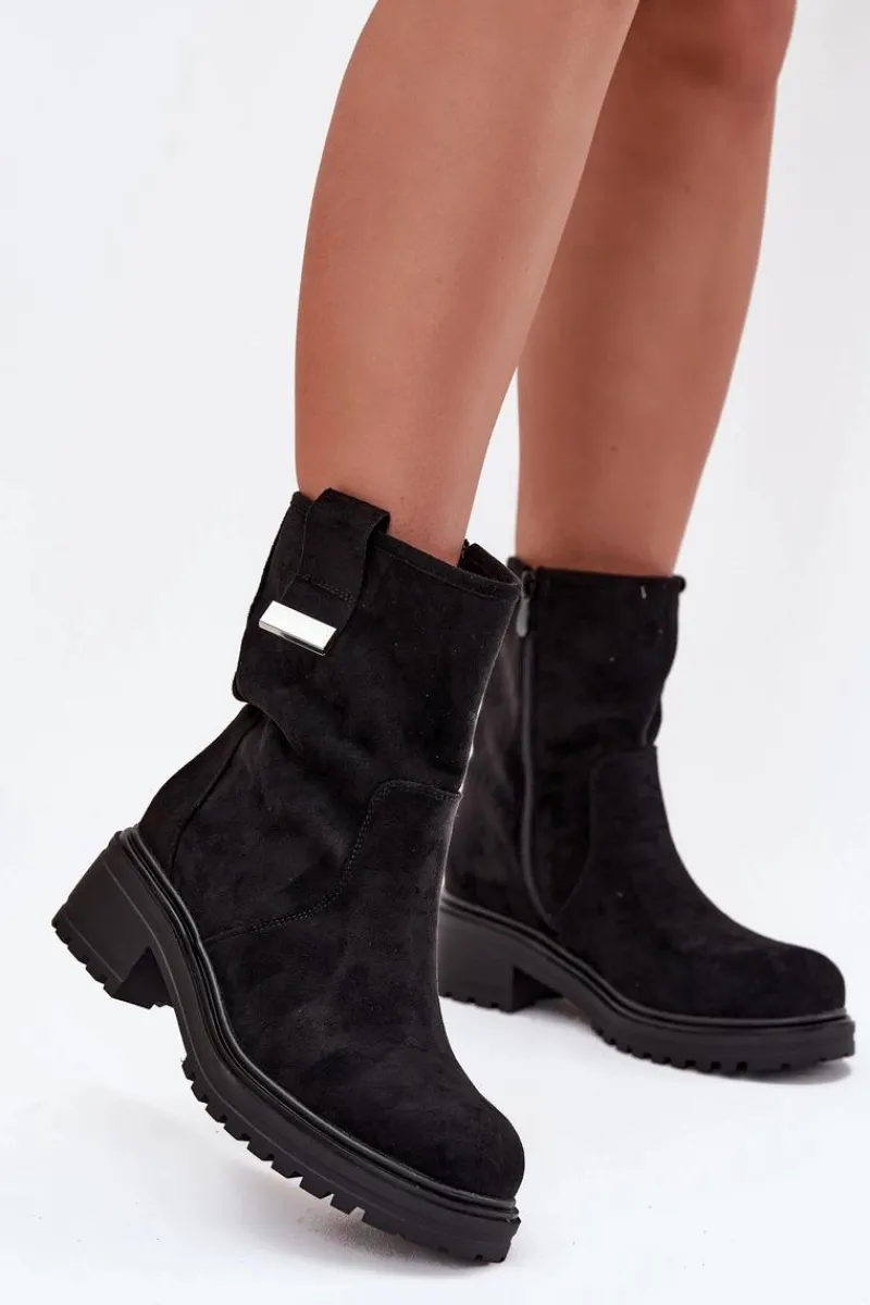 Outlet Ocieplane Botki Damskie Na Niskim Obcasie Czarne Mirellea Damskie Brązowe I Beżowe Botki|Botki Na Obcasie