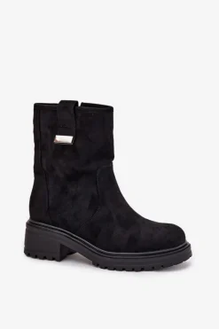 Outlet Ocieplane Botki Damskie Na Niskim Obcasie Czarne Mirellea Damskie Brązowe I Beżowe Botki|Botki Na Obcasie