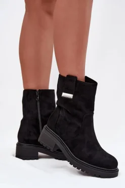 Outlet Ocieplane Botki Damskie Na Niskim Obcasie Czarne Mirellea Damskie Brązowe I Beżowe Botki|Botki Na Obcasie