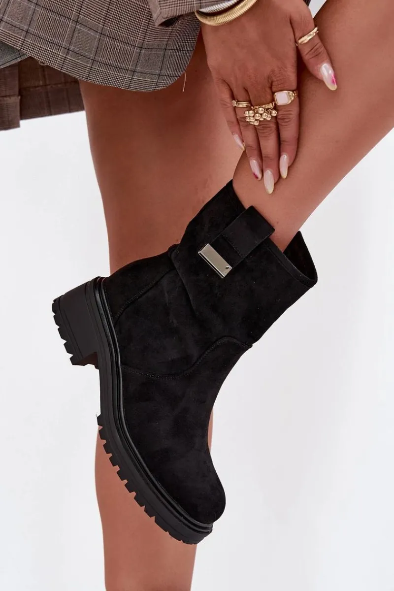 Outlet Ocieplane Botki Damskie Na Niskim Obcasie Czarne Mirellea Damskie Brązowe I Beżowe Botki|Botki Na Obcasie