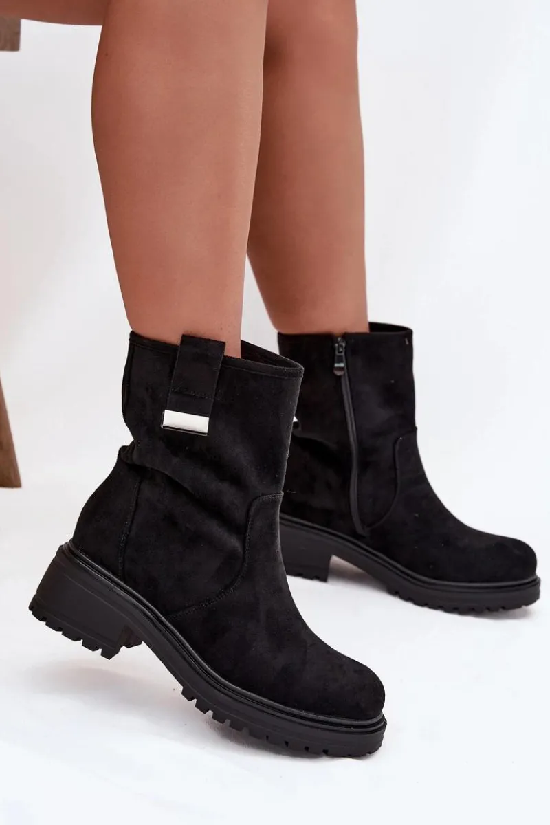 Outlet Ocieplane Botki Damskie Na Niskim Obcasie Czarne Mirellea Damskie Brązowe I Beżowe Botki|Botki Na Obcasie