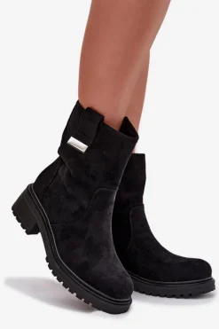 Outlet Ocieplane Botki Damskie Na Niskim Obcasie Czarne Mirellea Damskie Brązowe I Beżowe Botki|Botki Na Obcasie