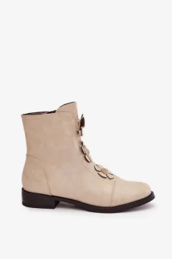 Sale Ocieplane Botki Damskie Na Płaskim Obcasie Z Ozdobnymi Kwiatkami Złote Pravienne Damskie Botki Ocieplane|Czarne Botki