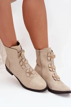 Sale Ocieplane Botki Damskie Na Płaskim Obcasie Z Ozdobnymi Kwiatkami Złote Pravienne Damskie Botki Ocieplane|Czarne Botki