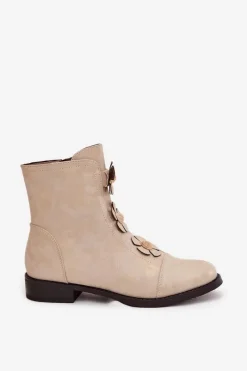 Sale Ocieplane Botki Damskie Na Płaskim Obcasie Z Ozdobnymi Kwiatkami Złote Pravienne Damskie Botki Ocieplane|Czarne Botki