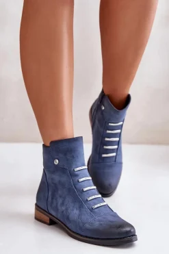 Botki Ocieplane|Czarne Botki>Boto Ocieplane Botki Damskie Na Płaskim Obcasie Niebieskie Labise