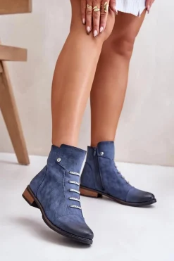 Botki Ocieplane|Czarne Botki>Boto Ocieplane Botki Damskie Na Płaskim Obcasie Niebieskie Labise