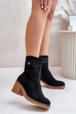 Ocieplane Botki Damskie Na Obcasie Słupku Czarne Vailia Damskie Botki Ocieplane|Botki Na Obcasie