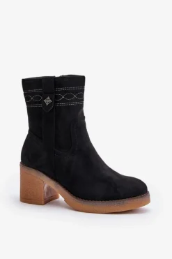 Ocieplane Botki Damskie Na Obcasie Słupku Czarne Vailia Damskie Botki Ocieplane|Botki Na Obcasie