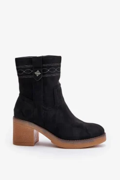 Ocieplane Botki Damskie Na Obcasie Słupku Czarne Vailia Damskie Botki Ocieplane|Botki Na Obcasie