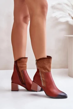 Boto Ocieplane Botki Damskie Na Obcasie Słupku Brązowe Relabina Brązowy