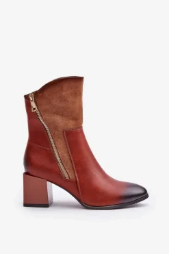 Boto Ocieplane Botki Damskie Na Obcasie Słupku Brązowe Relabina Brązowy