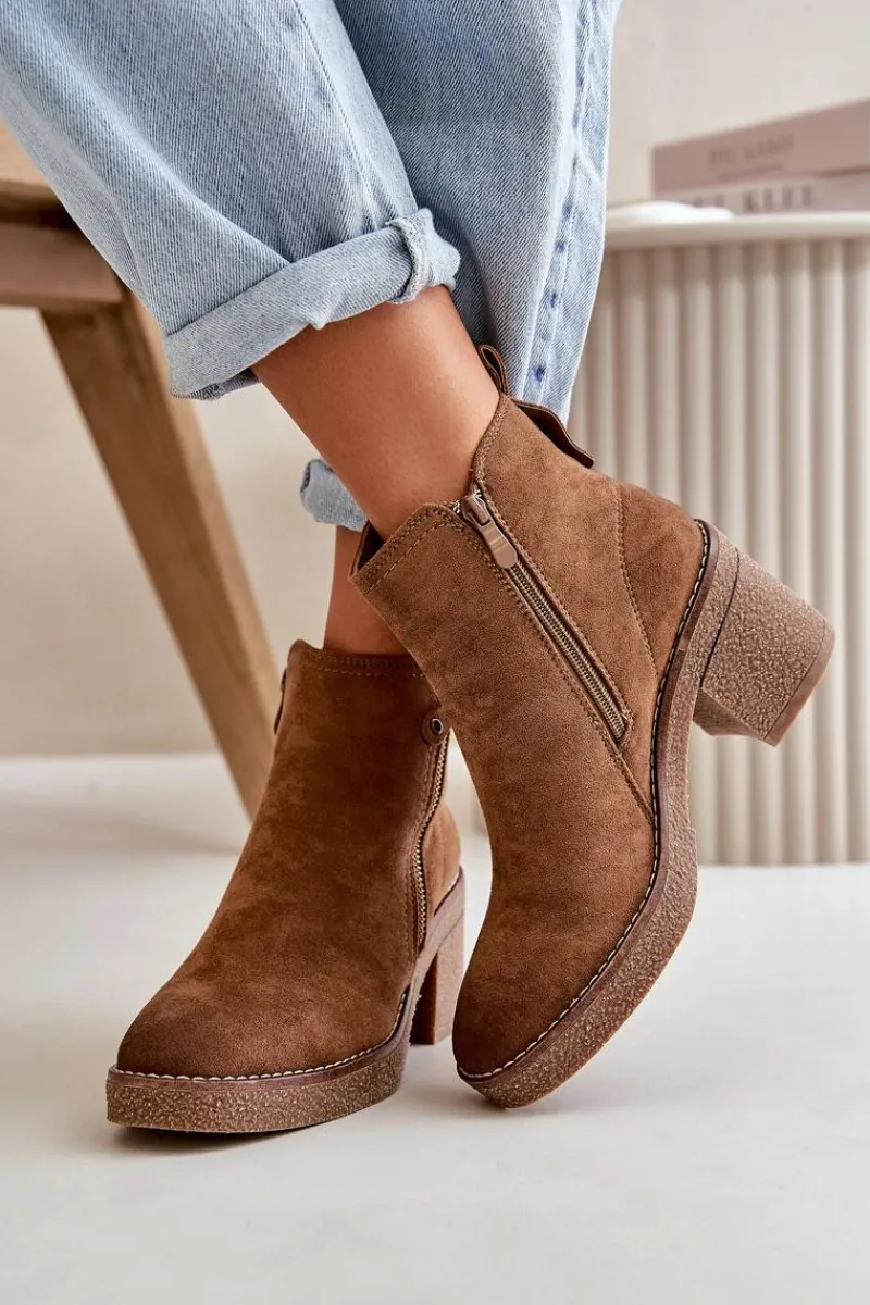 Clearance Ocieplane Botki Damskie Na Słupku Z Eko Zamszu Brązowe Velarilla Damskie Botki Ocieplane|Brązowe I Beżowe Botki