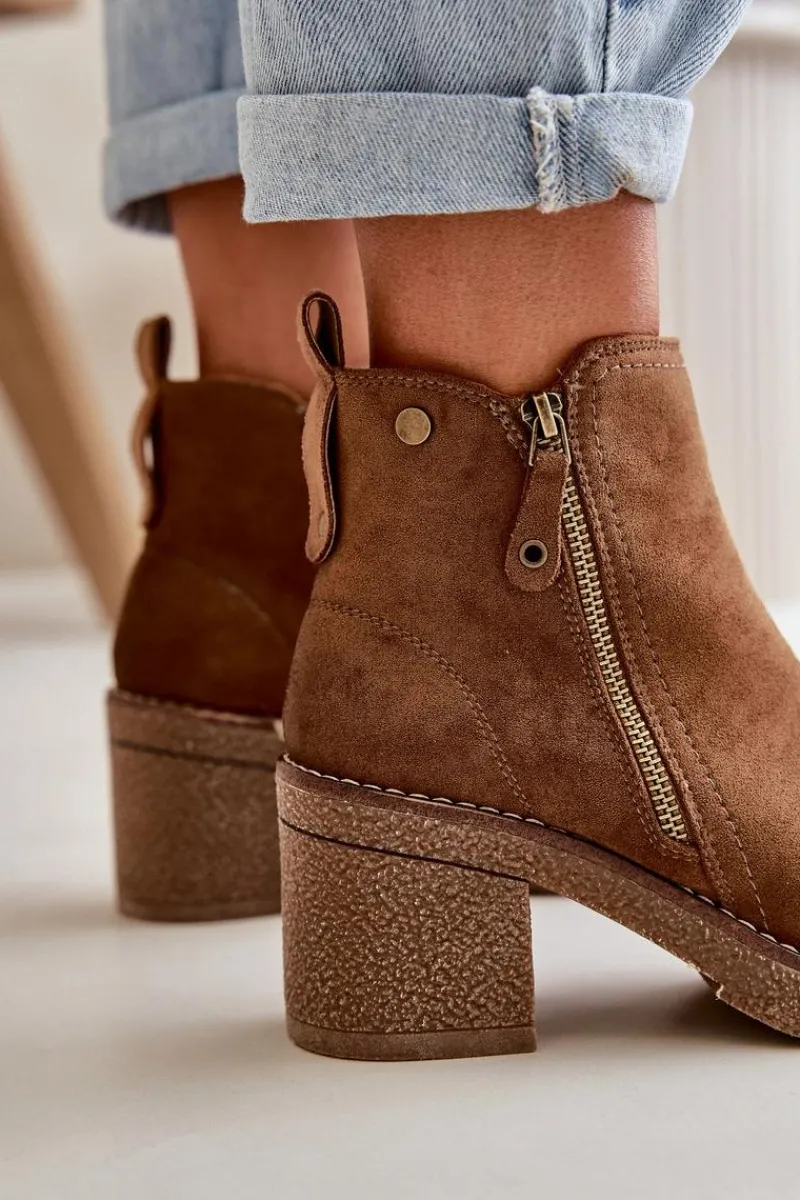 Clearance Ocieplane Botki Damskie Na Słupku Z Eko Zamszu Brązowe Velarilla Damskie Botki Ocieplane|Brązowe I Beżowe Botki