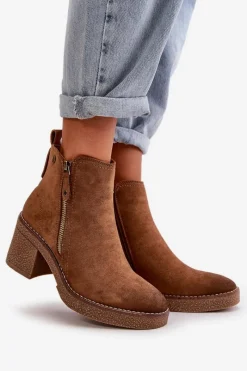 Clearance Ocieplane Botki Damskie Na Słupku Z Eko Zamszu Brązowe Velarilla Damskie Botki Ocieplane|Brązowe I Beżowe Botki