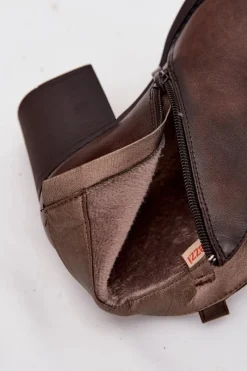 Sale Boto Ocieplane Botki Damskie Na Słupku Z Eko Skóry Czekoladowe Talienne