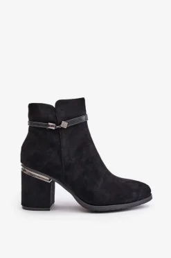 Sale Ocieplane Botki Damskie Na Słupku Z Ozdobnym Paskiem Vinceza 16446 Czarne Damskie Botki Ocieplane|Brązowe I Beżowe Botki