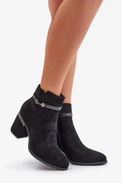 Sale Ocieplane Botki Damskie Na Słupku Z Ozdobnym Paskiem Vinceza 16446 Czarne Damskie Botki Ocieplane|Brązowe I Beżowe Botki