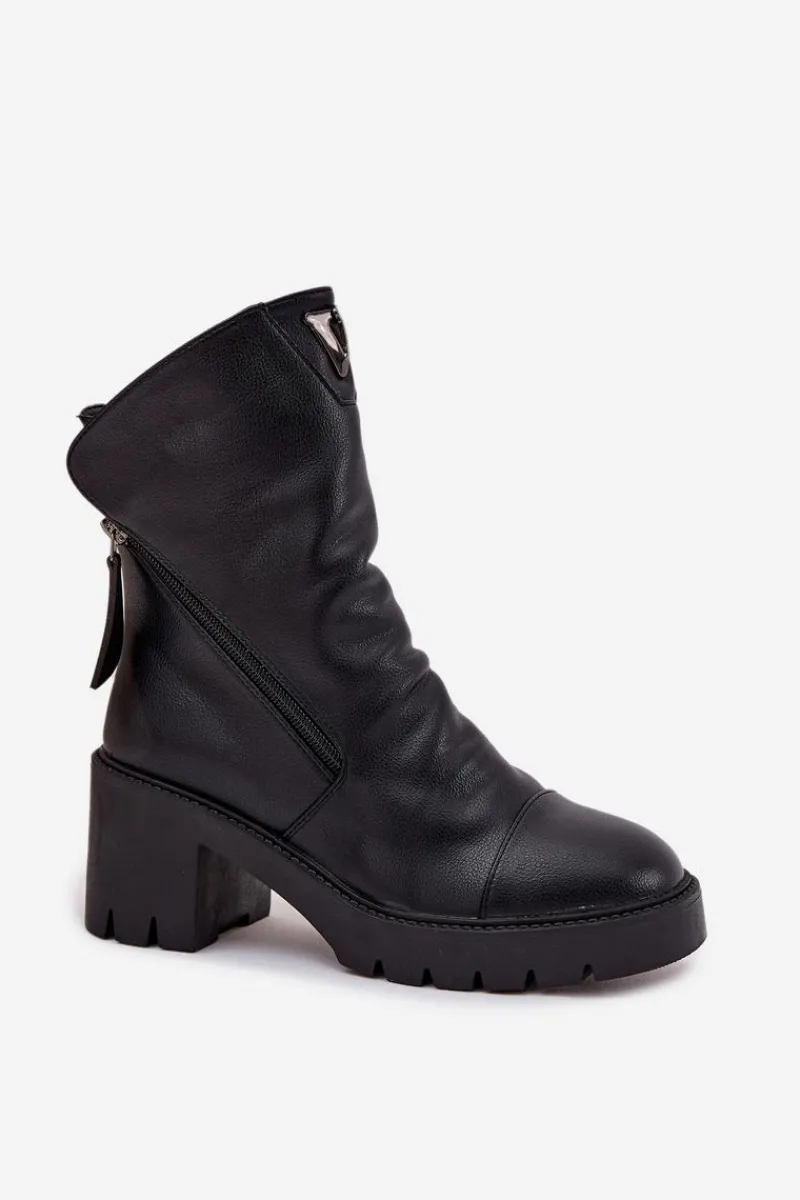 Discount Ocieplane Botki Damskie Na Masywnym Obcasie Z Podwójnym Zamkiem Vinceza 58605 Czarne Damskie Botki Ocieplane|Botki Skórzane