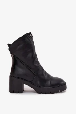 Discount Ocieplane Botki Damskie Na Masywnym Obcasie Z Podwójnym Zamkiem Vinceza 58605 Czarne Damskie Botki Ocieplane|Botki Skórzane