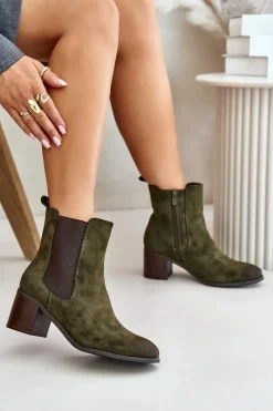 Botki Ocieplane|Botki Na Słupku>Boto Ocieplane Botki Damskie Na Słupku Ciemnozielone Radeya Zielony