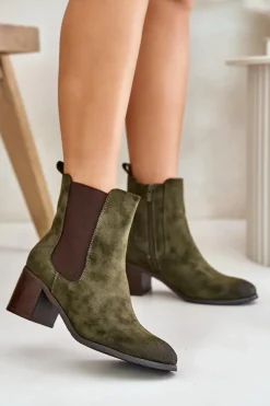 Botki Ocieplane|Botki Na Słupku>Boto Ocieplane Botki Damskie Na Słupku Ciemnozielone Radeya Zielony