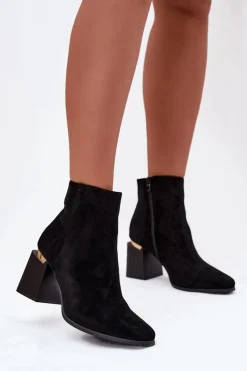 Outlet Boto Ocieplane Botki Damskie Na Słupku Z Eko Zamszu Czarne Brivelle