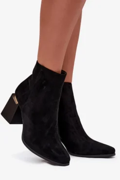 Outlet Boto Ocieplane Botki Damskie Na Słupku Z Eko Zamszu Czarne Brivelle