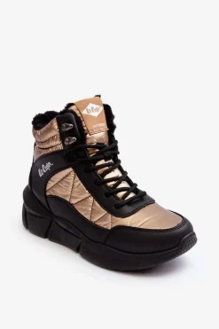Best Ocieplane Botki Damskie Na Platformie LCJ-23-44-1986L Złote Damskie Trekkingowe Damskie|Damskie Trapery
