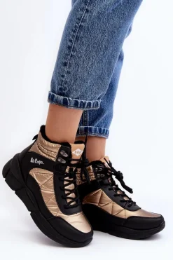 Best Ocieplane Botki Damskie Na Platformie LCJ-23-44-1986L Złote Damskie Trekkingowe Damskie|Damskie Trapery