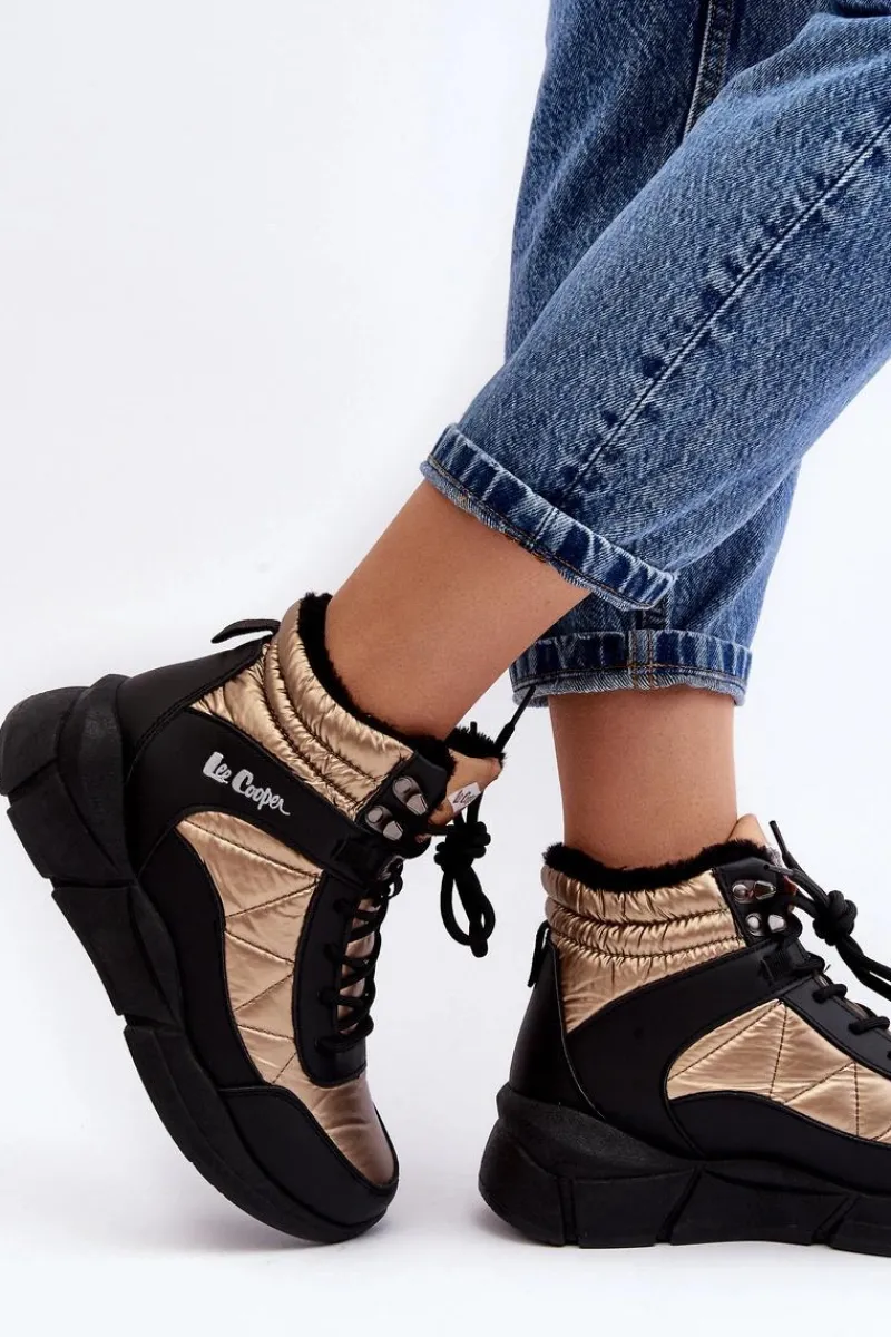 Best Ocieplane Botki Damskie Na Platformie LCJ-23-44-1986L Złote Damskie Trekkingowe Damskie|Damskie Trapery