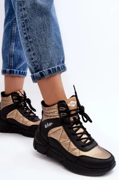 Best Ocieplane Botki Damskie Na Platformie LCJ-23-44-1986L Złote Damskie Trekkingowe Damskie|Damskie Trapery