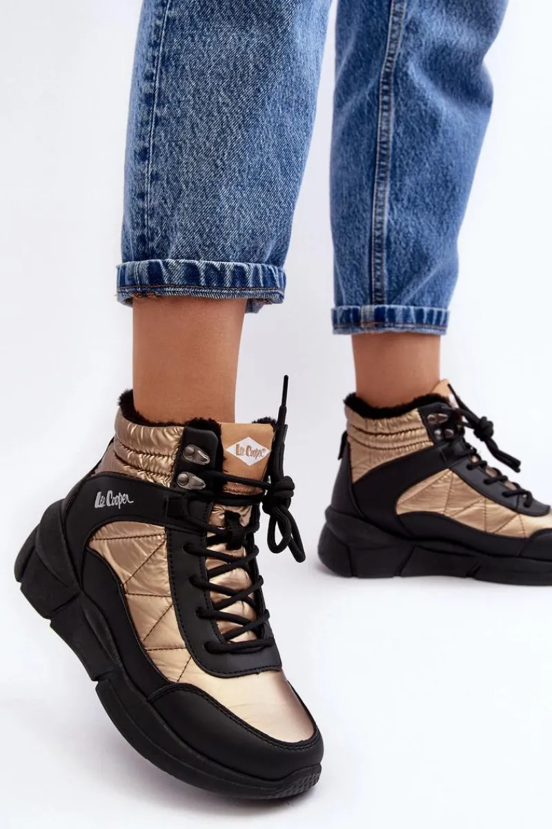 Best Ocieplane Botki Damskie Na Platformie LCJ-23-44-1986L Złote Damskie Trekkingowe Damskie|Damskie Trapery