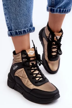 Best Ocieplane Botki Damskie Na Platformie LCJ-23-44-1986L Złote Damskie Trekkingowe Damskie|Damskie Trapery