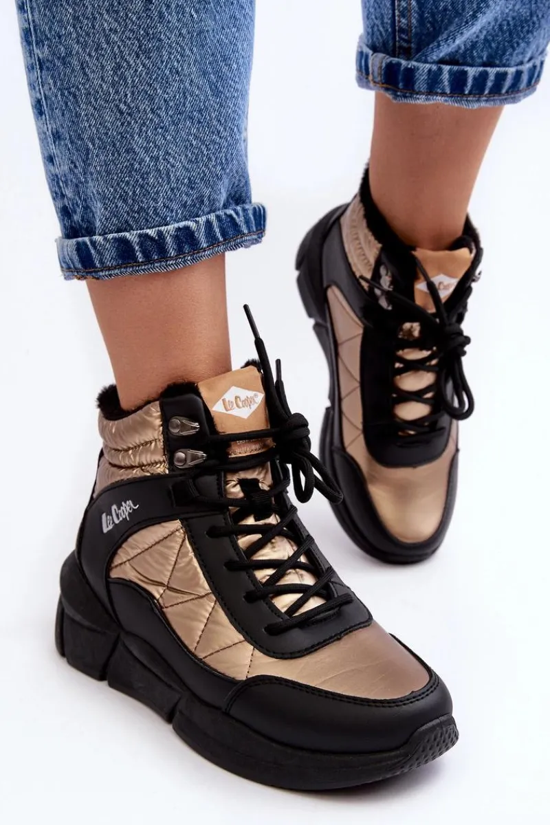 Best Ocieplane Botki Damskie Na Platformie LCJ-23-44-1986L Złote Damskie Trekkingowe Damskie|Damskie Trapery