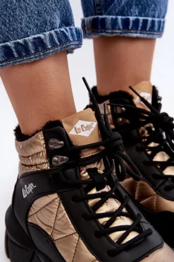 Best Ocieplane Botki Damskie Na Platformie LCJ-23-44-1986L Złote Damskie Trekkingowe Damskie|Damskie Trapery