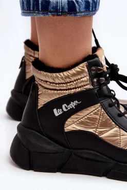 Best Ocieplane Botki Damskie Na Platformie LCJ-23-44-1986L Złote Damskie Trekkingowe Damskie|Damskie Trapery