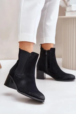 Best Boto Ocieplane Botki Damskie Na Słupku Czarne Radeya Czarny