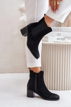 Best Boto Ocieplane Botki Damskie Na Słupku Czarne Radeya Czarny