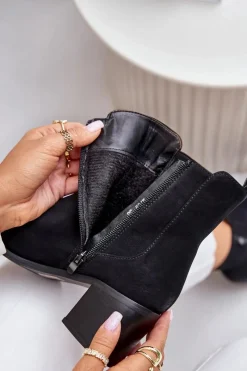 Best Boto Ocieplane Botki Damskie Na Słupku Czarne Radeya Czarny